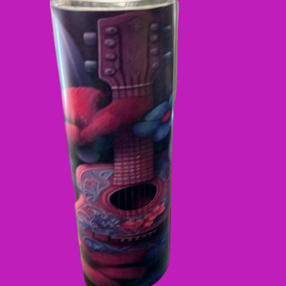 Pretty Tumbler with guitar and flowers. 5/$20